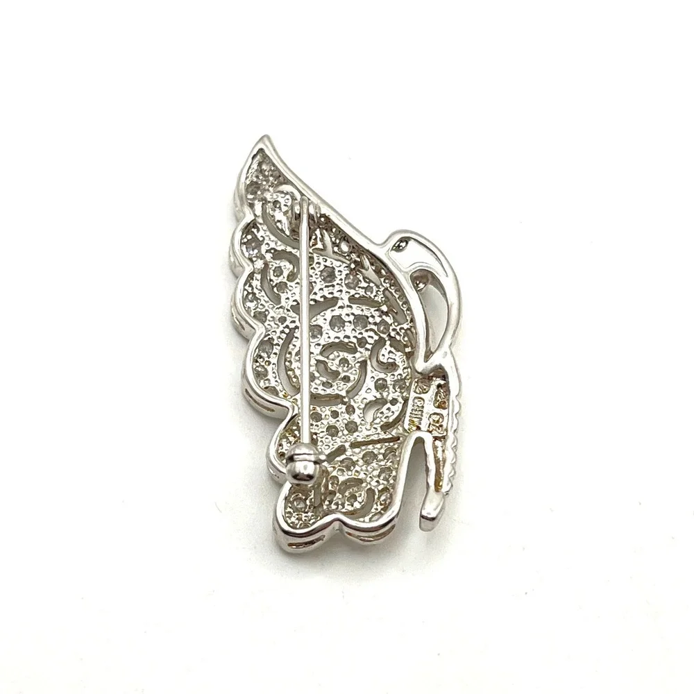 925 Sterling Silver Cubic Zirconia Butterfly Wing Brooch Pin Filigree Scroll
